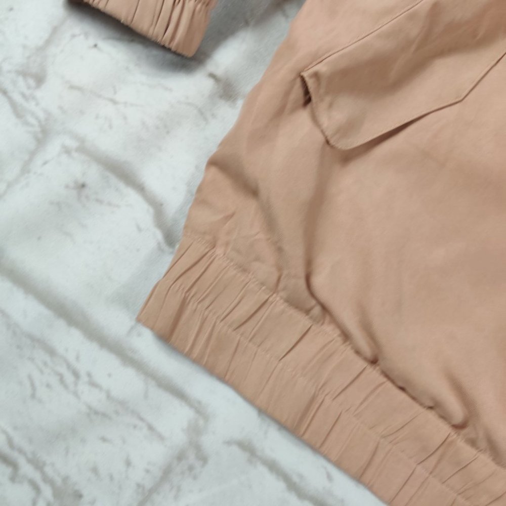 KHND Studio mens double zip ruched sleeve back bomber jacket peachy tan sz XL - Picture 8 of 8